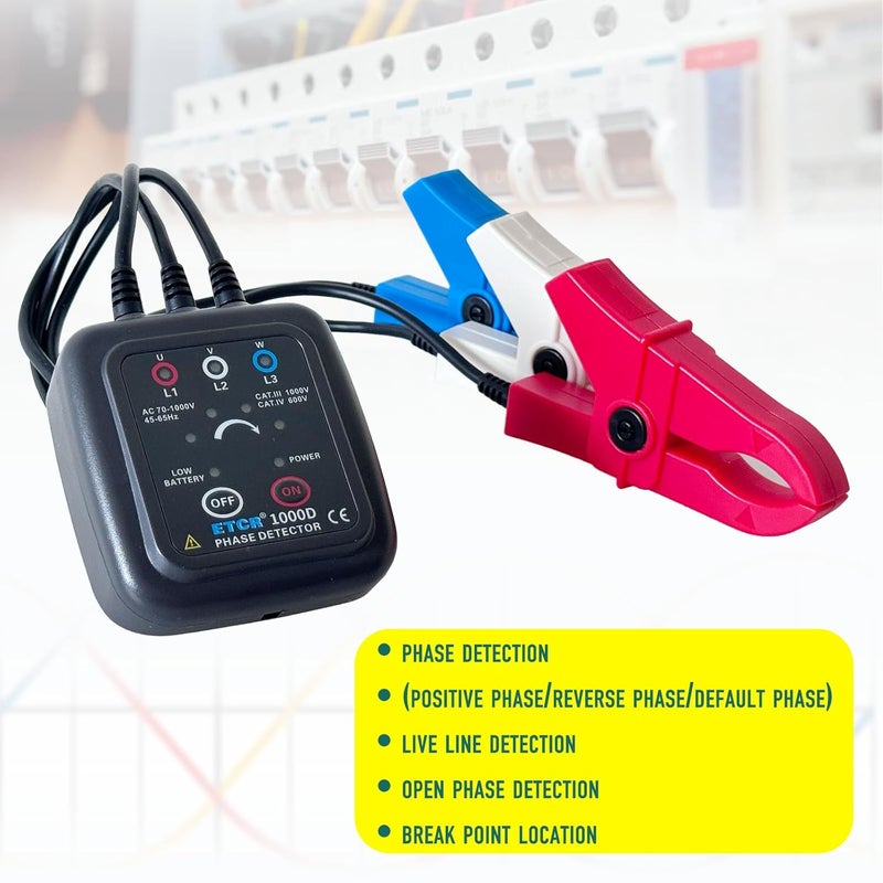 ETCR1000D Non-Contact Phase Sequence Tester, Phase Rotation Meter, AC 70-1000V, Wire Diameter 0.4-1.6 inch - Image 3